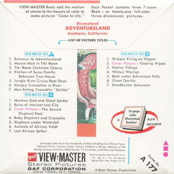 Adventureland - View-Master 3 Reel Packet - vintage - A177-G3F Sale