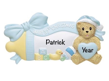 Blue Baby s 1st Christmas Bottle Personalized Ornament For Sale