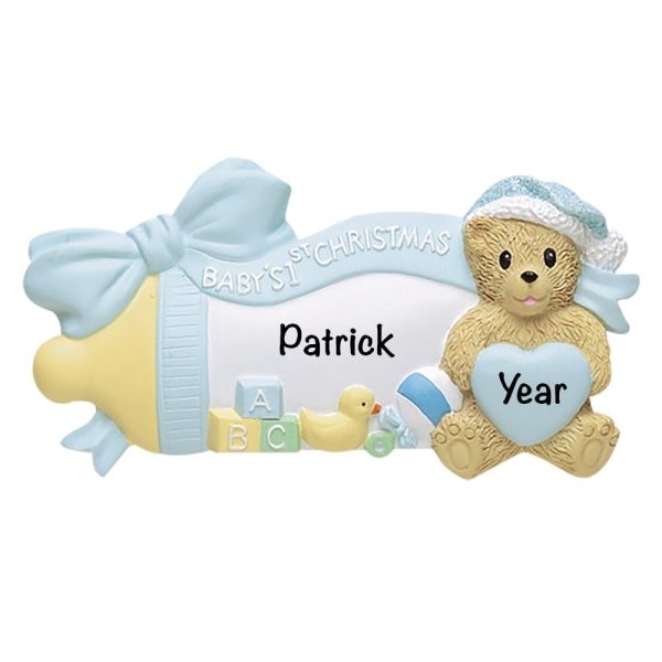 Blue Baby s 1st Christmas Bottle Personalized Ornament For Sale