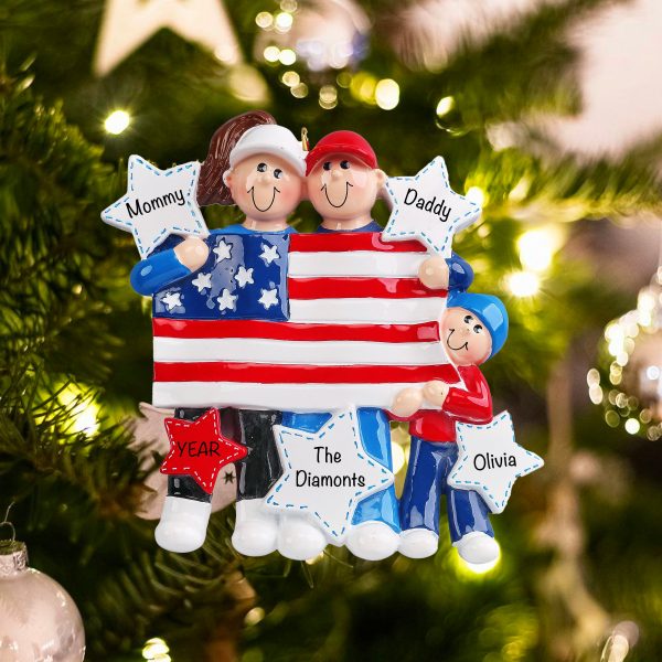 Patriotic Family of 3 Personalized Ornament Sale